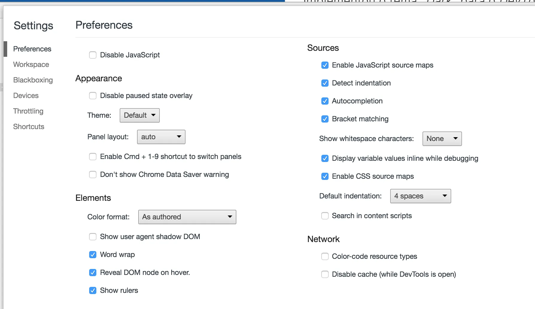 Chrome DevTools settings