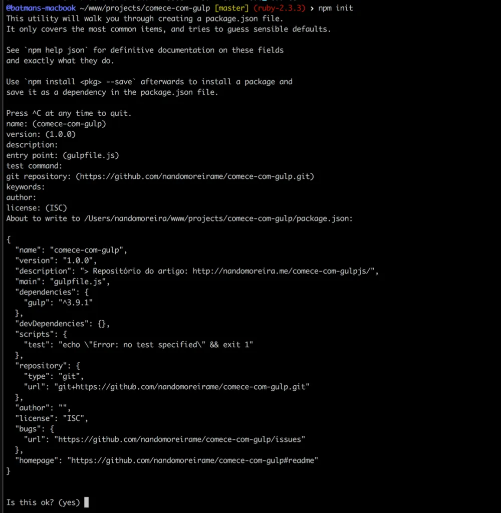 Comece com Gulp - npm init