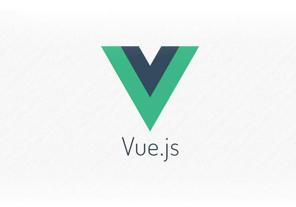 Logotipo do Vue.js, um V verde e azul-escuro, sobre fundo branco texturizado.