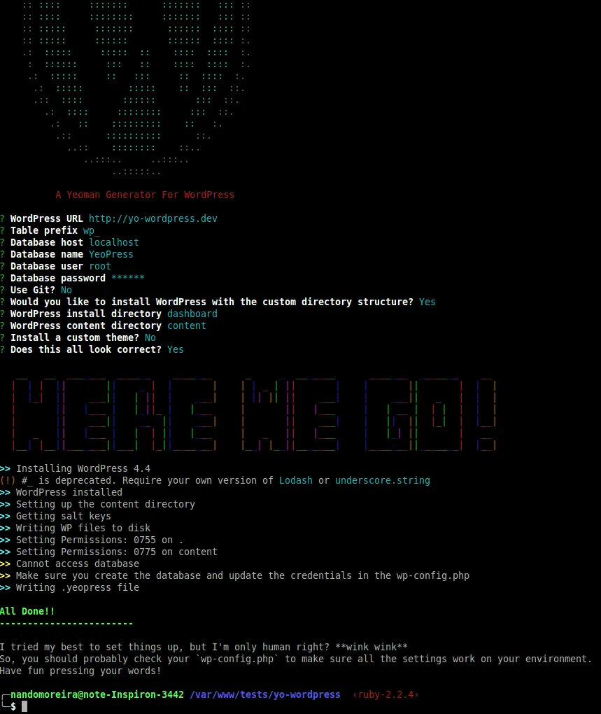 Executando o yo wordpress