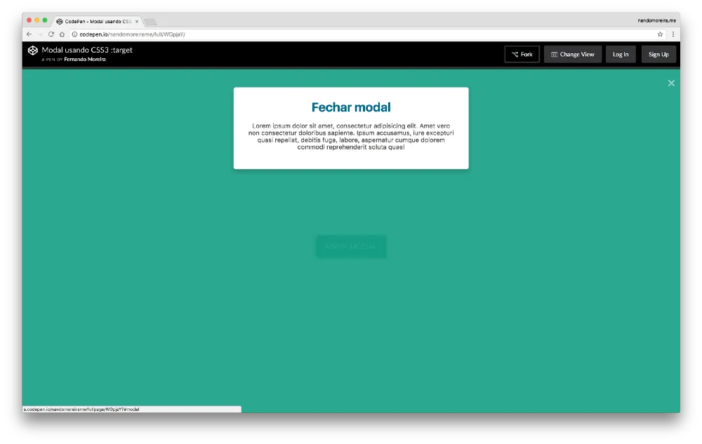Usando o pseudo selector :target para criar modal apenas com CSS