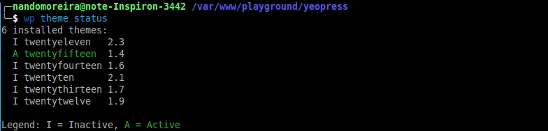 wp-cli theme status